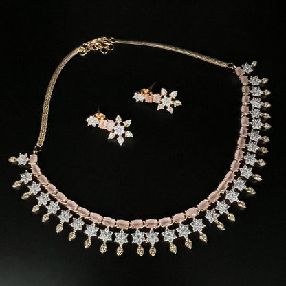 Fashion - Elegant Pink AD/CZ Stone Necklace Set