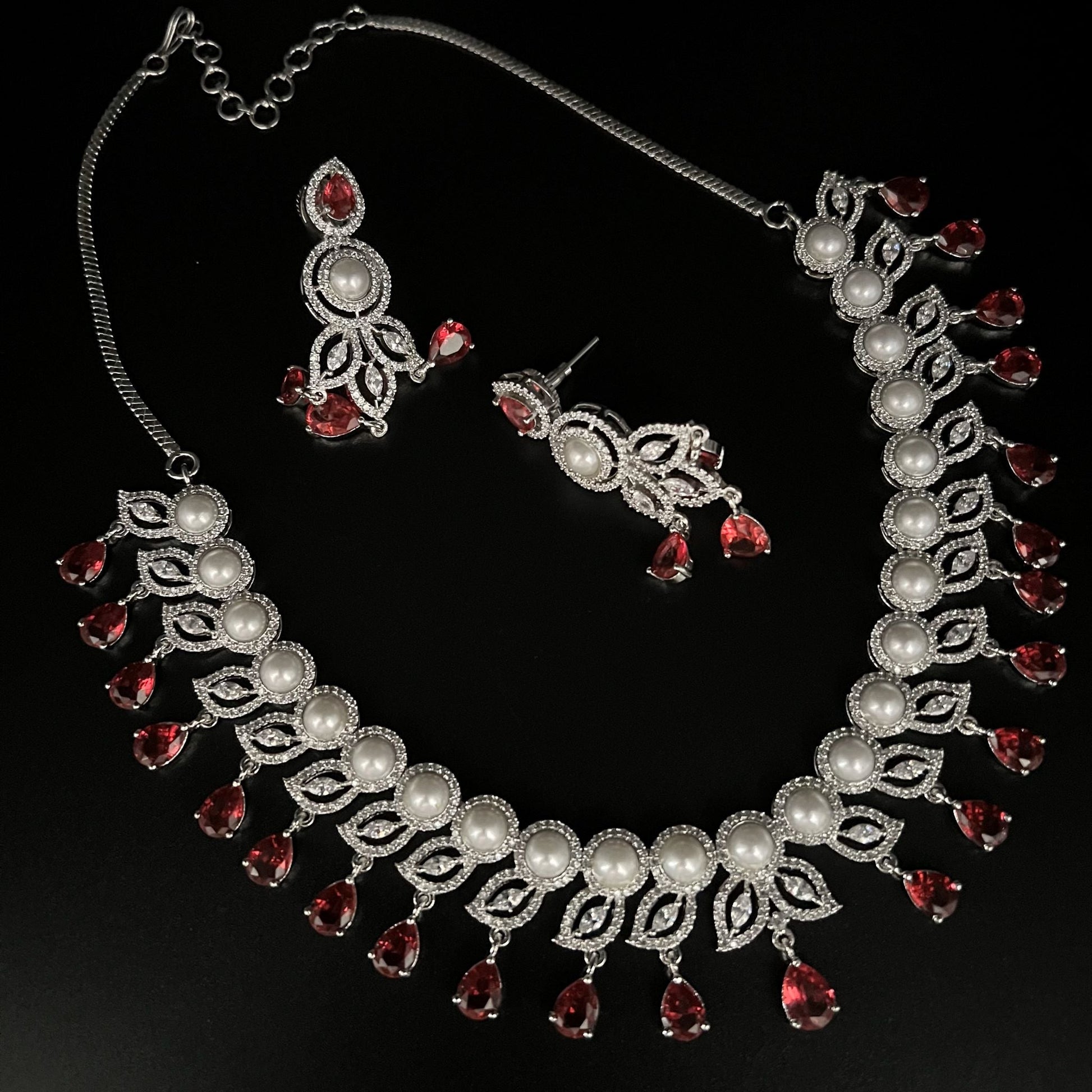 Fashion - Gorgeous Ruby Red AD/CZ Stone Necklace Set