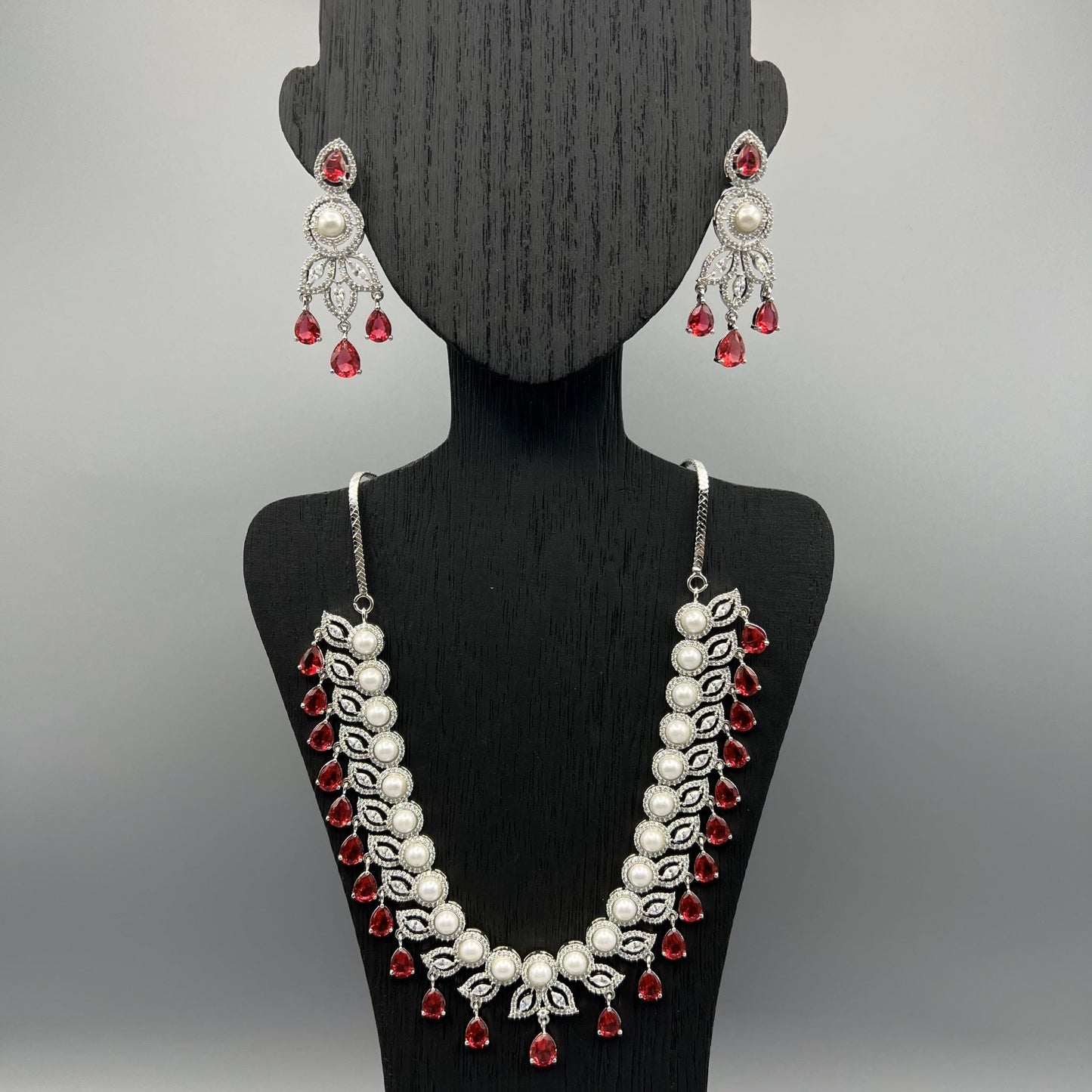 Fashion - Gorgeous Ruby Red AD/CZ Stone Necklace Set