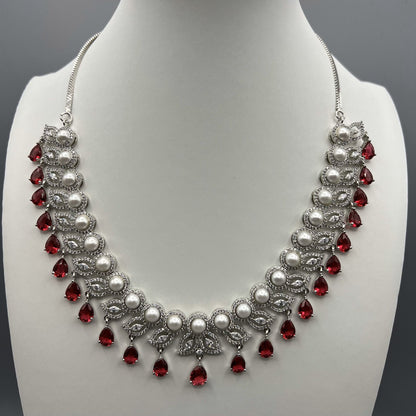 Fashion - Gorgeous Ruby Red AD/CZ Stone Necklace Set