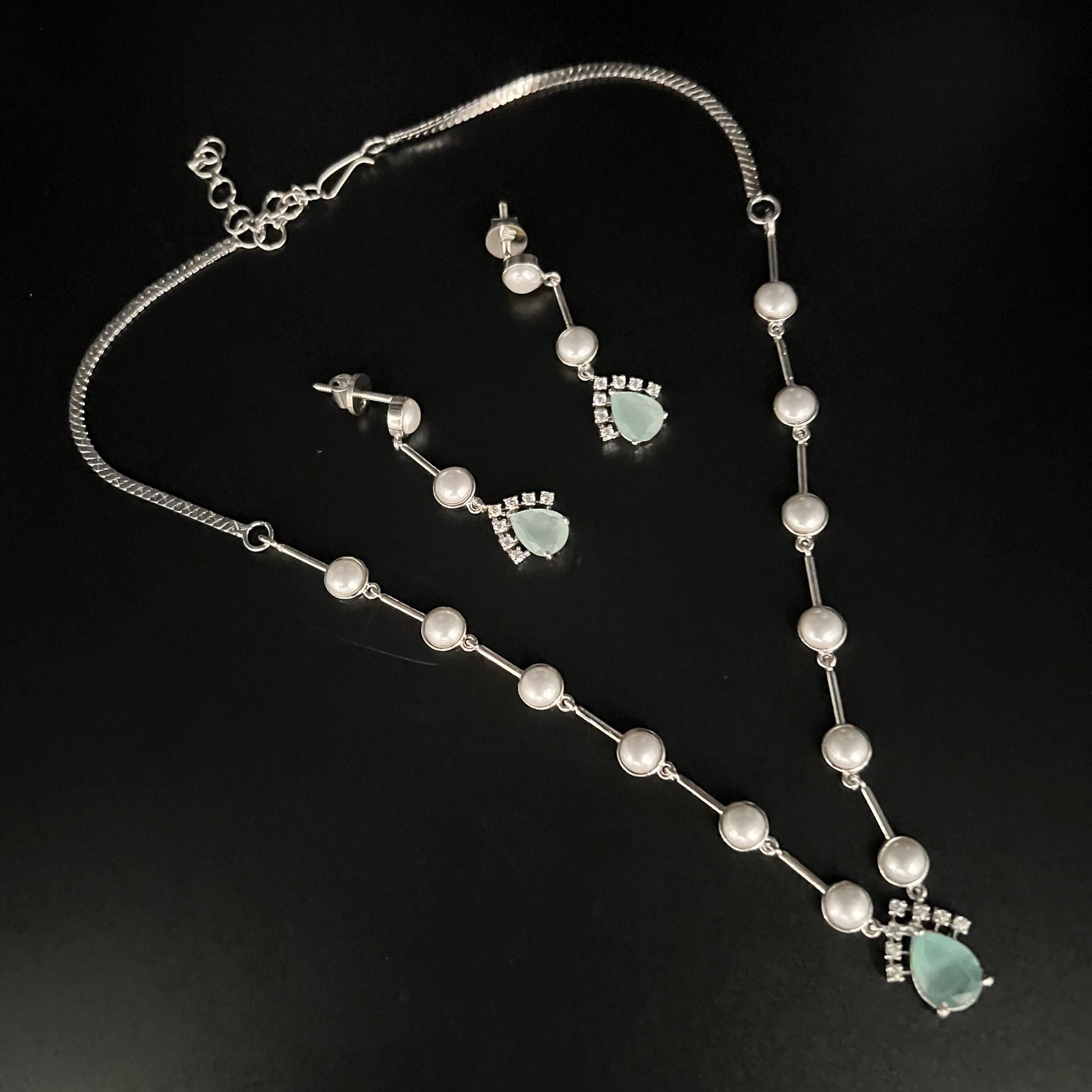 Fashion - Delicate Light Blue AD/CZ Stone Necklace Set