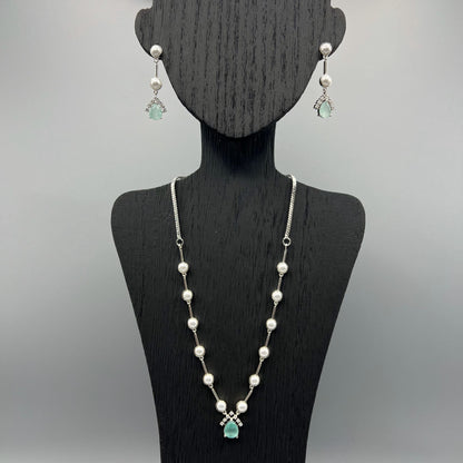 Fashion - Delicate Light Blue AD/CZ Stone Necklace Set