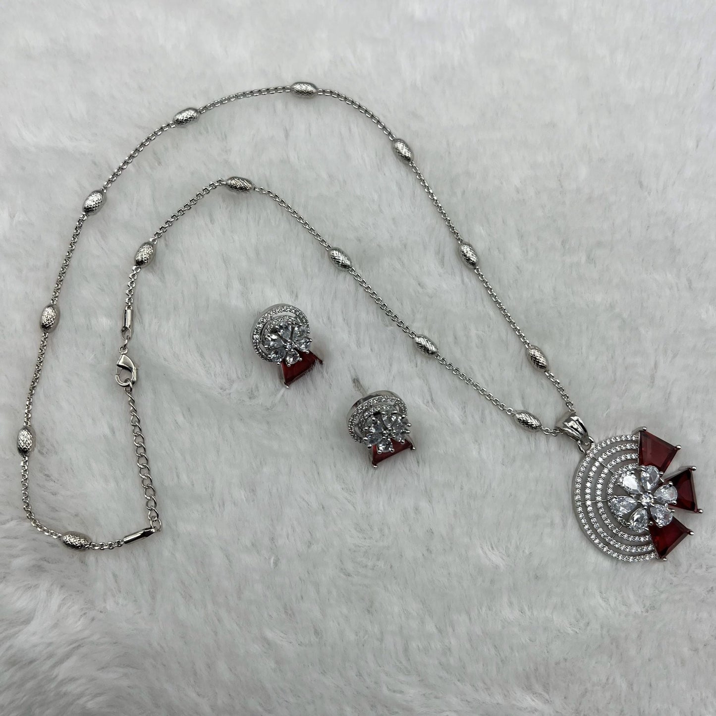 Fashion - Modern Design Red AD/CZ Stone Necklace Set