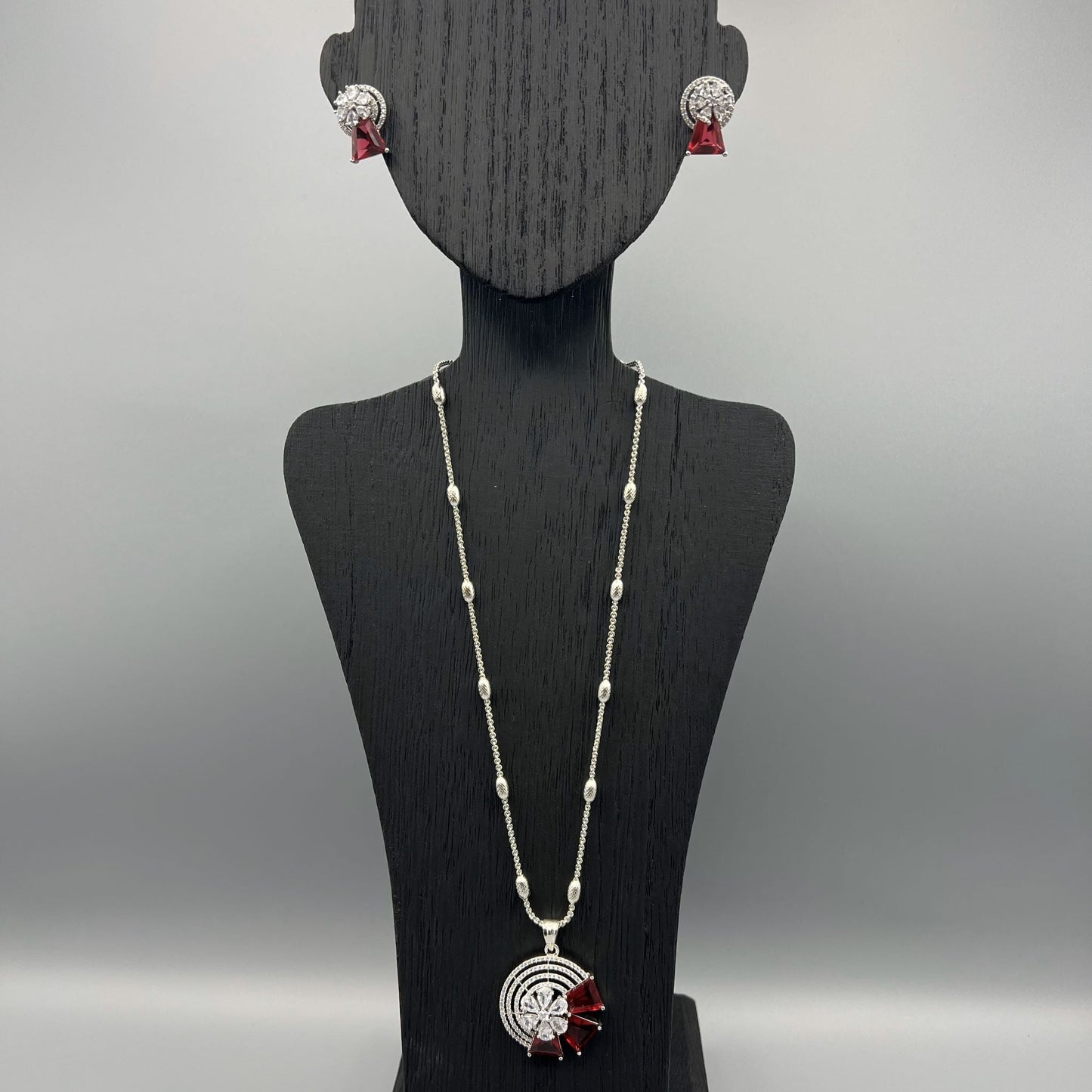 Fashion - Trendy Design Red AD/CZ Stone Necklace Set