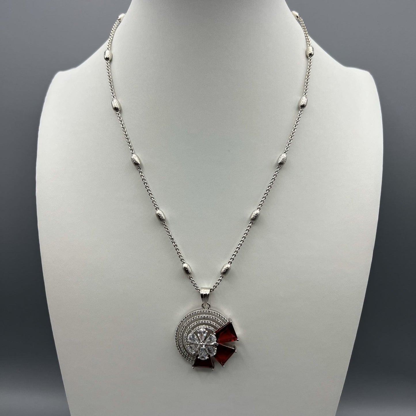 Fashion - Trendy Design Red AD/CZ Stone Necklace Set