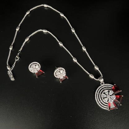 Fashion - Trendy Design Red AD/CZ Stone Necklace Set