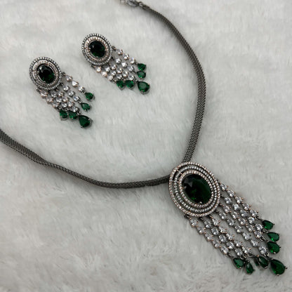 Fashion - Victorian Style Green AD/CZ Stone Necklace Set