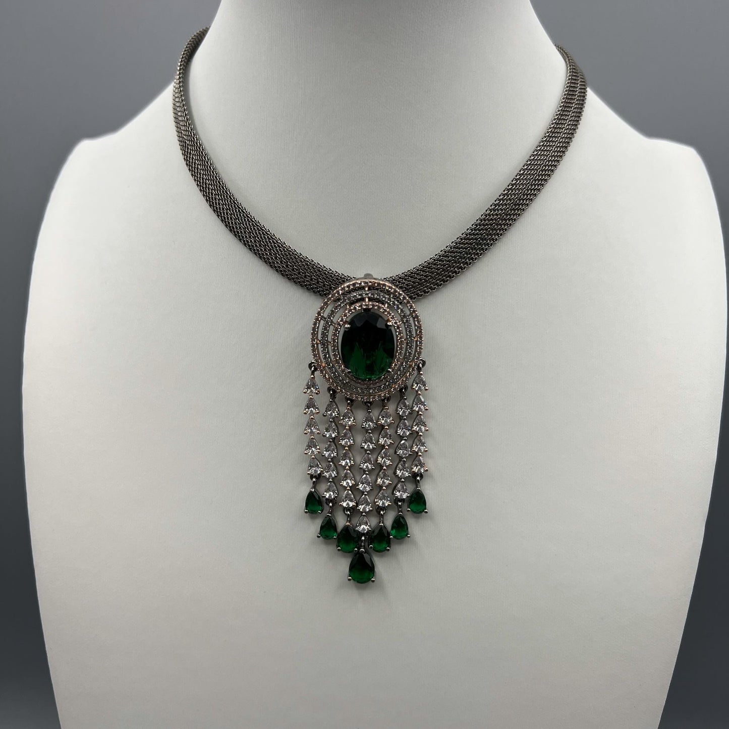 Fashion - Victorian Style Green AD/CZ Stone Necklace Set