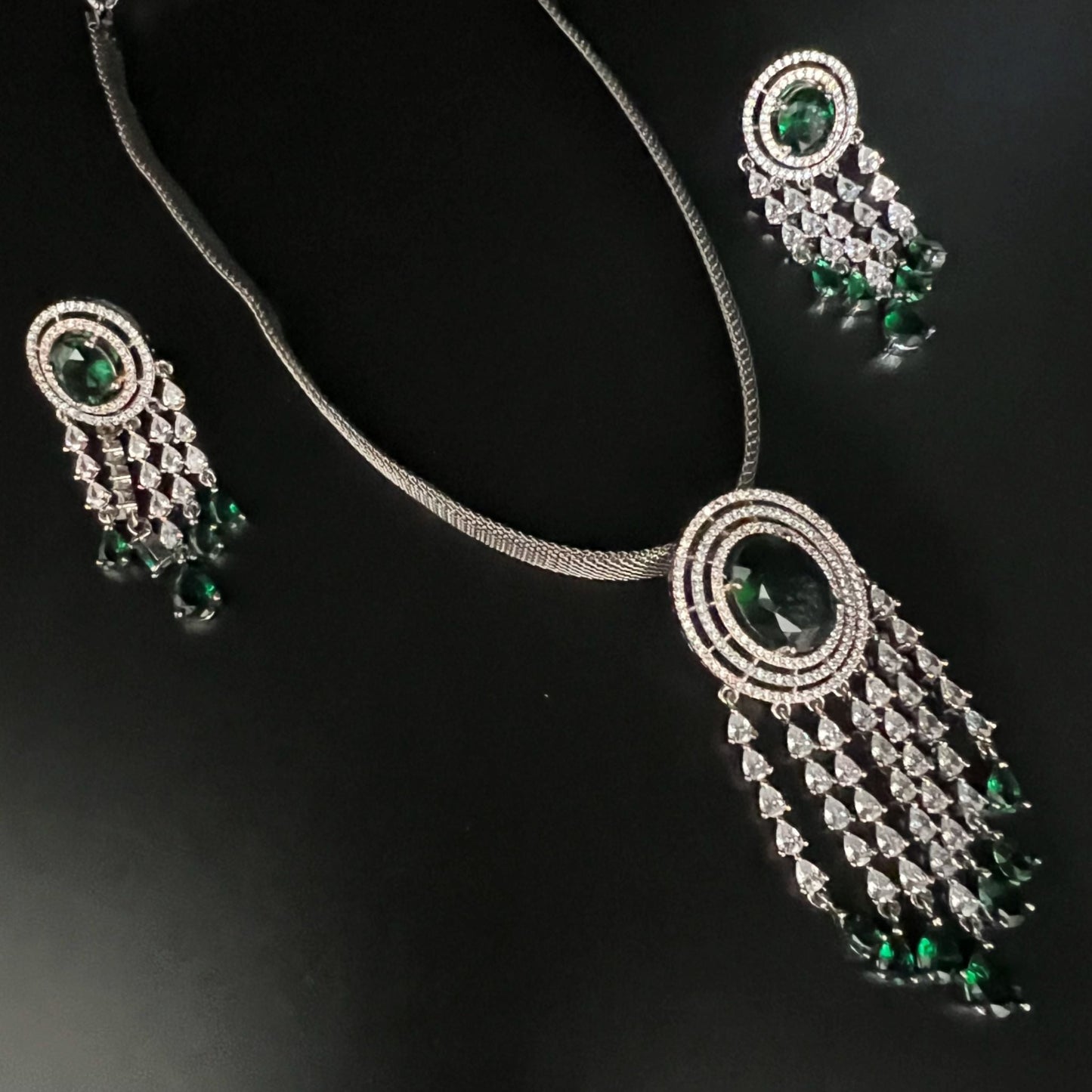 Fashion - Victorian Style Green AD/CZ Stone Necklace Set