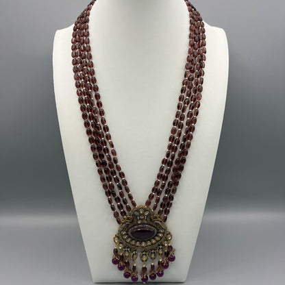 Fashion - Exclusive Victorian Style Dark Purple Kundan, Bead Mix Long Necklace Set