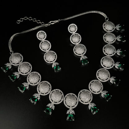 Fashion - Exclusive Gorgeous Green AD/CZ Stone Necklace Set