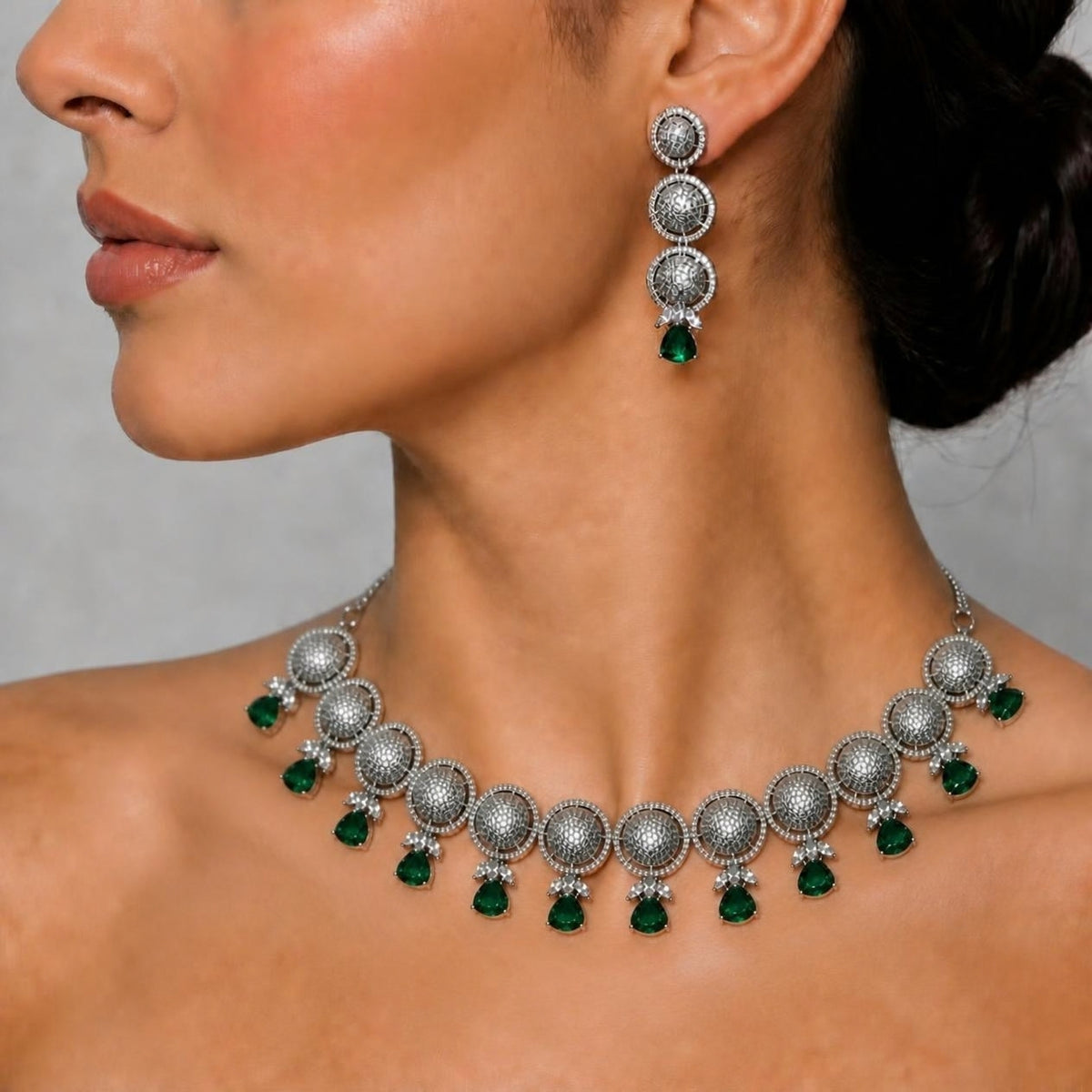 Fashion - Exclusive Gorgeous Green AD/CZ Stone Necklace Set