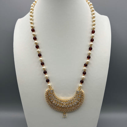 Fashion - Attractive Pearl, Dark Red AD/CZ Stone, Bead Mix Necklace Set