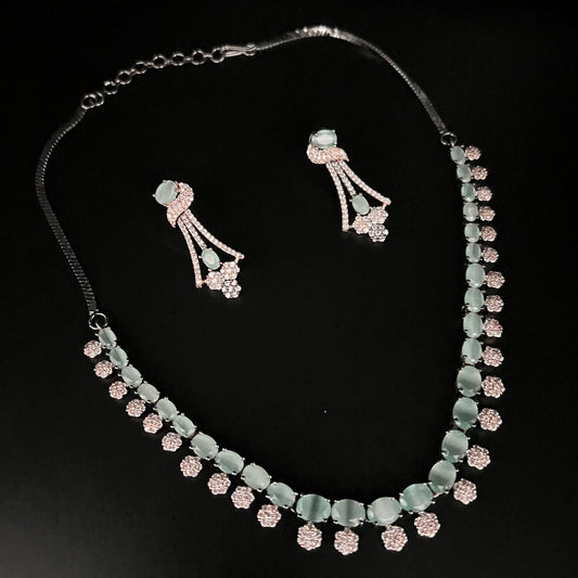 Fashion - Victorian Inspired Mint Green AD/CZ Stone Necklace Set