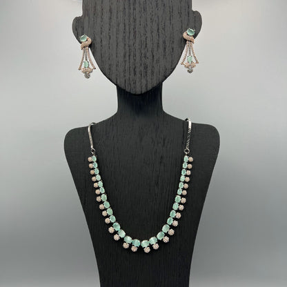 Fashion - Victorian Inspired Mint Green AD/CZ Stone Necklace Set