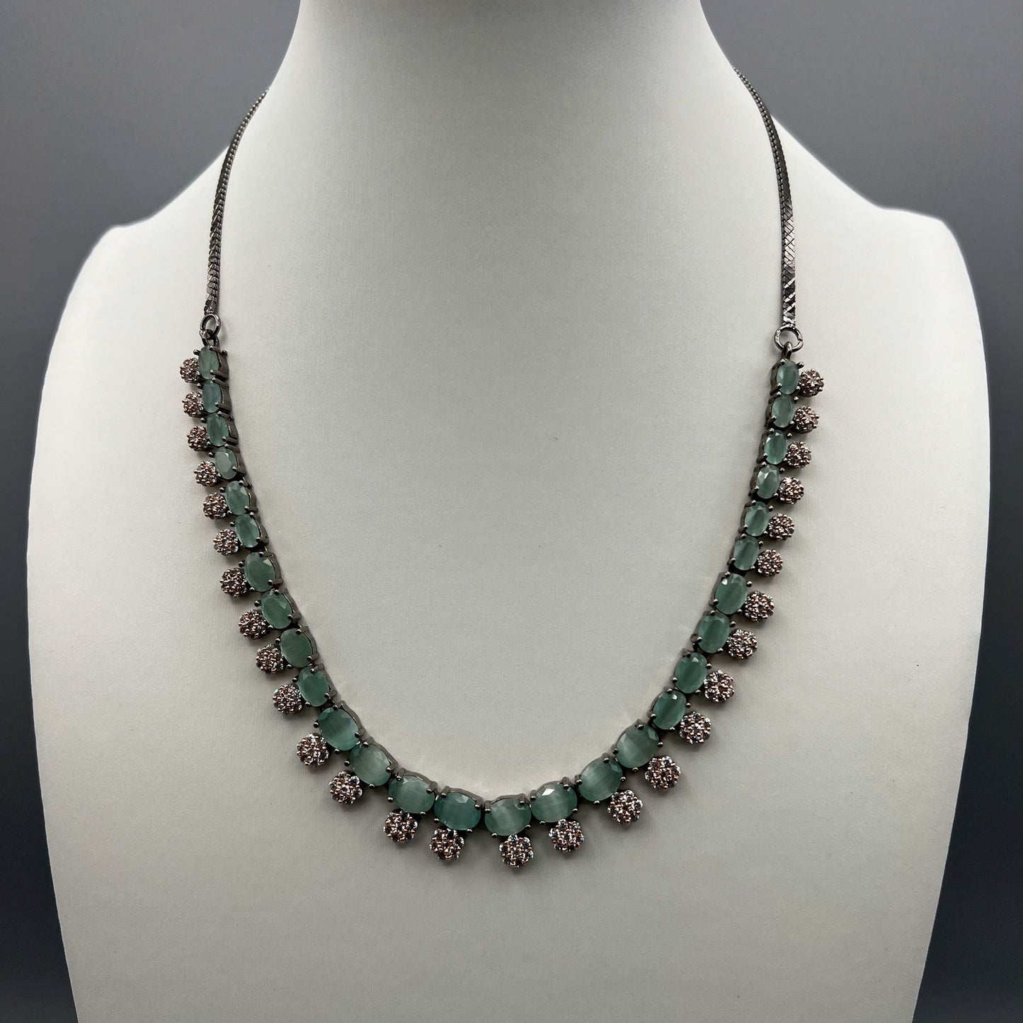 Fashion - Victorian Inspired Mint Green AD/CZ Stone Necklace Set