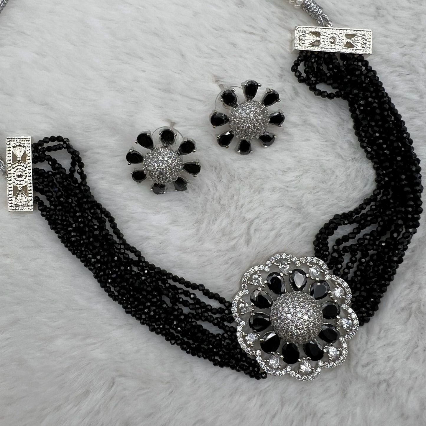 Fashion - Lovely Black AD/CZ Stone, Bead Mix Necklace Set