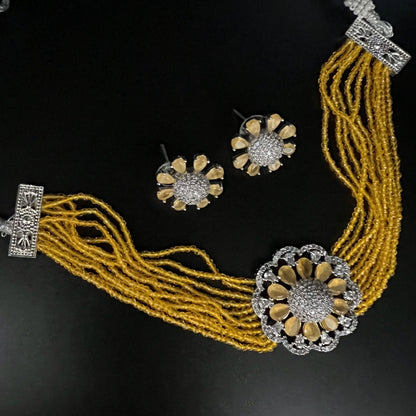 Fashion - Lovely Yellow AD/CZ Stone, Bead Mix Necklace Set