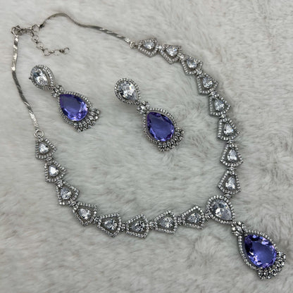 Fashion - Beautiful Designer Lavender Purple AD/CZ Stone Necklace Set