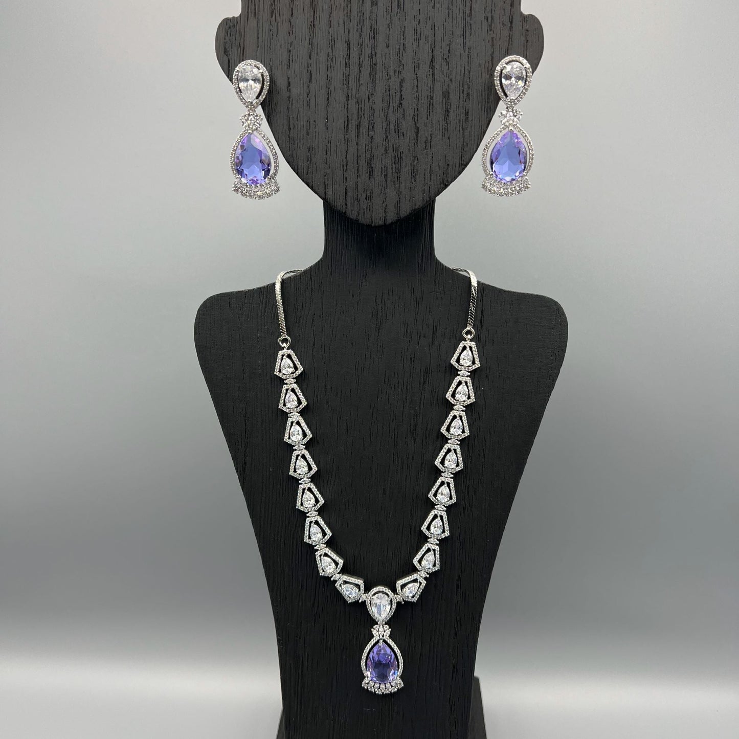 Fashion - Beautiful Designer Lavender Purple AD/CZ Stone Necklace Set