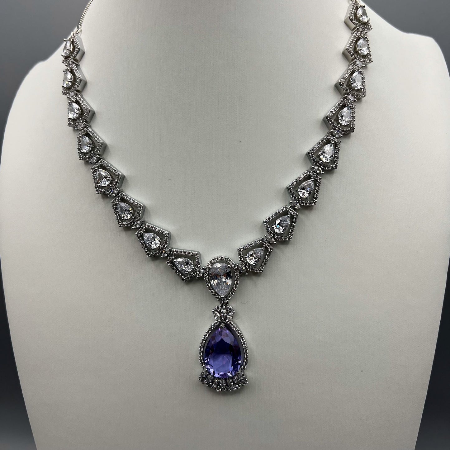 Fashion - Beautiful Designer Lavender Purple AD/CZ Stone Necklace Set