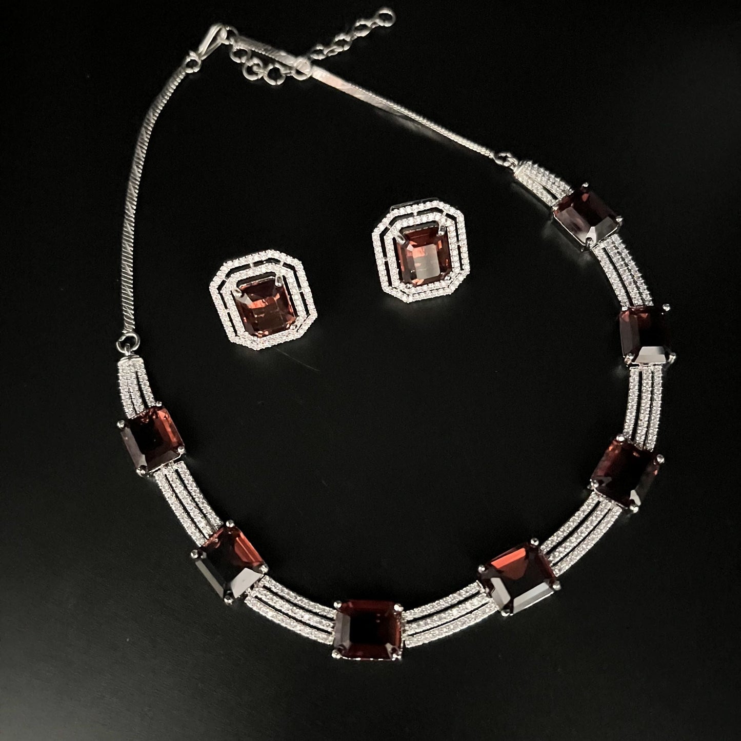 Fashion - Trendy Brown AD/CZ Stone Necklace Set