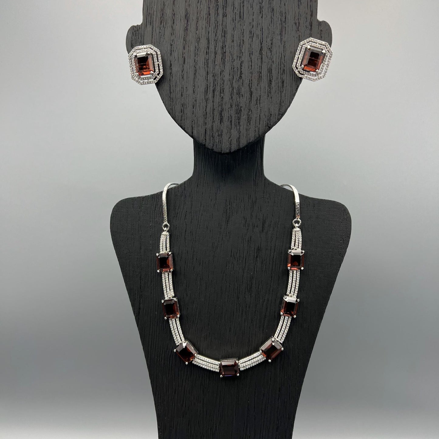 Fashion - Trendy Brown AD/CZ Stone Necklace Set