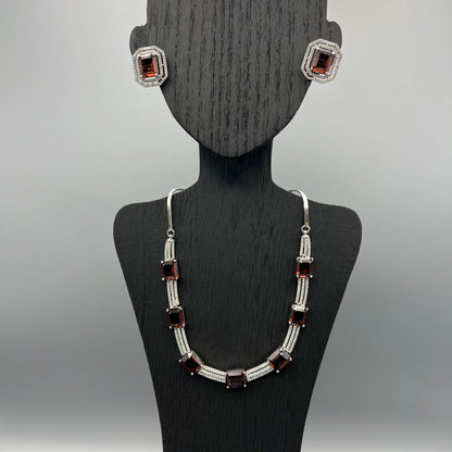 Fashion - Trendy Brown AD/CZ Stone Necklace Set