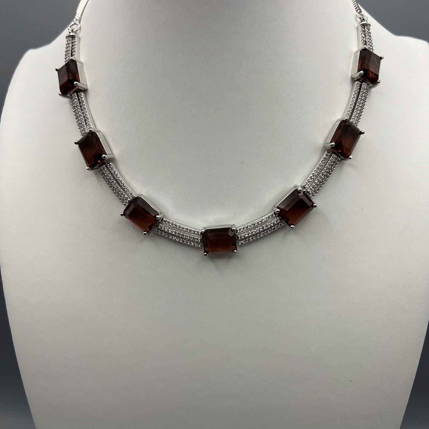 Fashion - Trendy Brown AD/CZ Stone Necklace Set