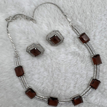 Fashion - Trendy Brown AD/CZ Stone Necklace Set