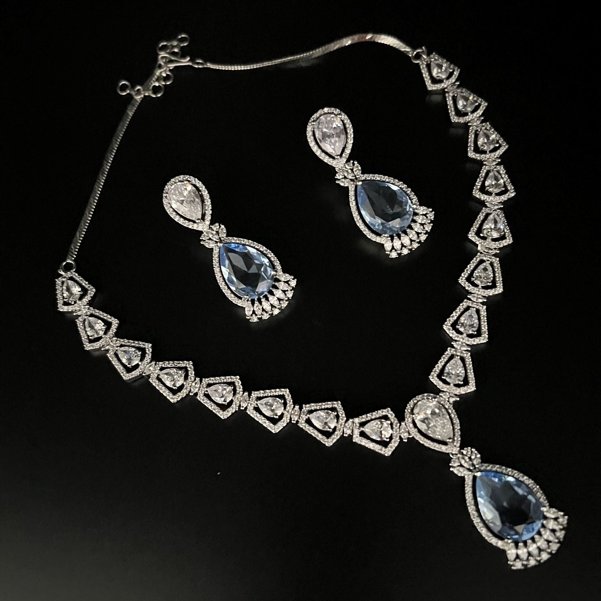 Fashion - Beautiful Designer Light Blue AD/CZ Stone Necklace Set