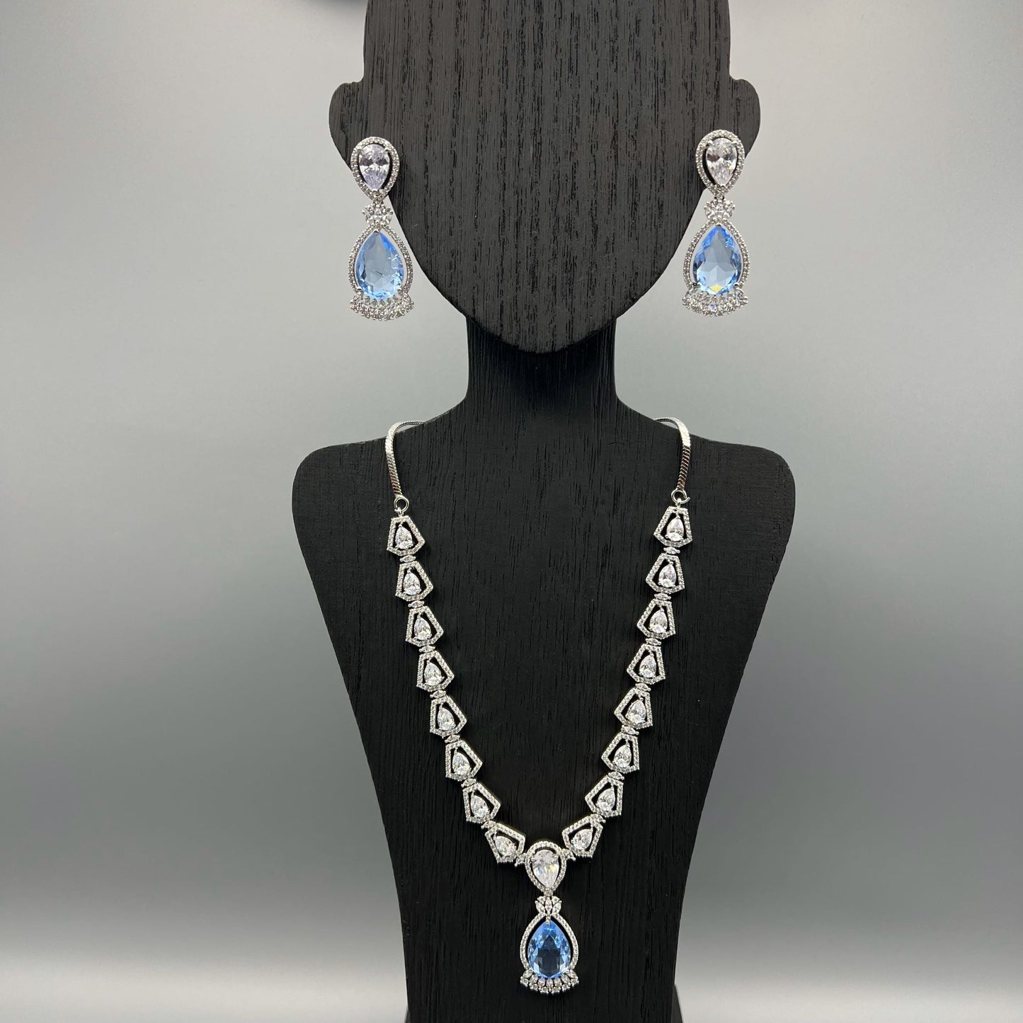 Fashion - Beautiful Designer Light Blue AD/CZ Stone Necklace Set