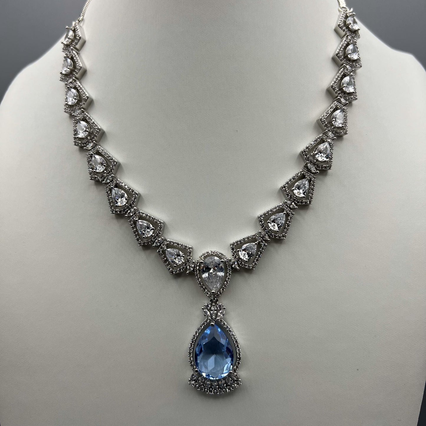 Fashion - Beautiful Designer Light Blue AD/CZ Stone Necklace Set