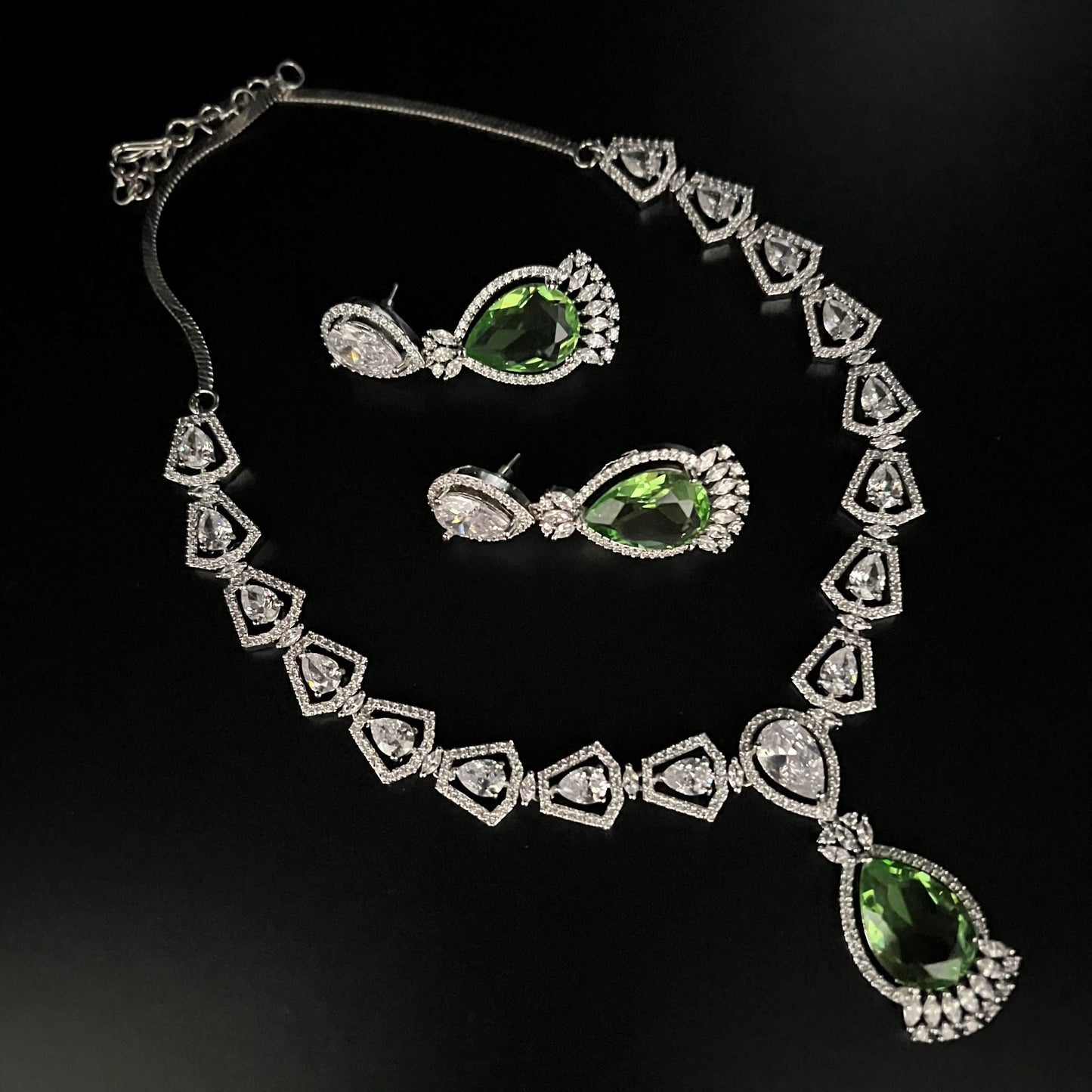 Fashion - Beautiful Designer Light Green AD/CZ Stone Necklace Set