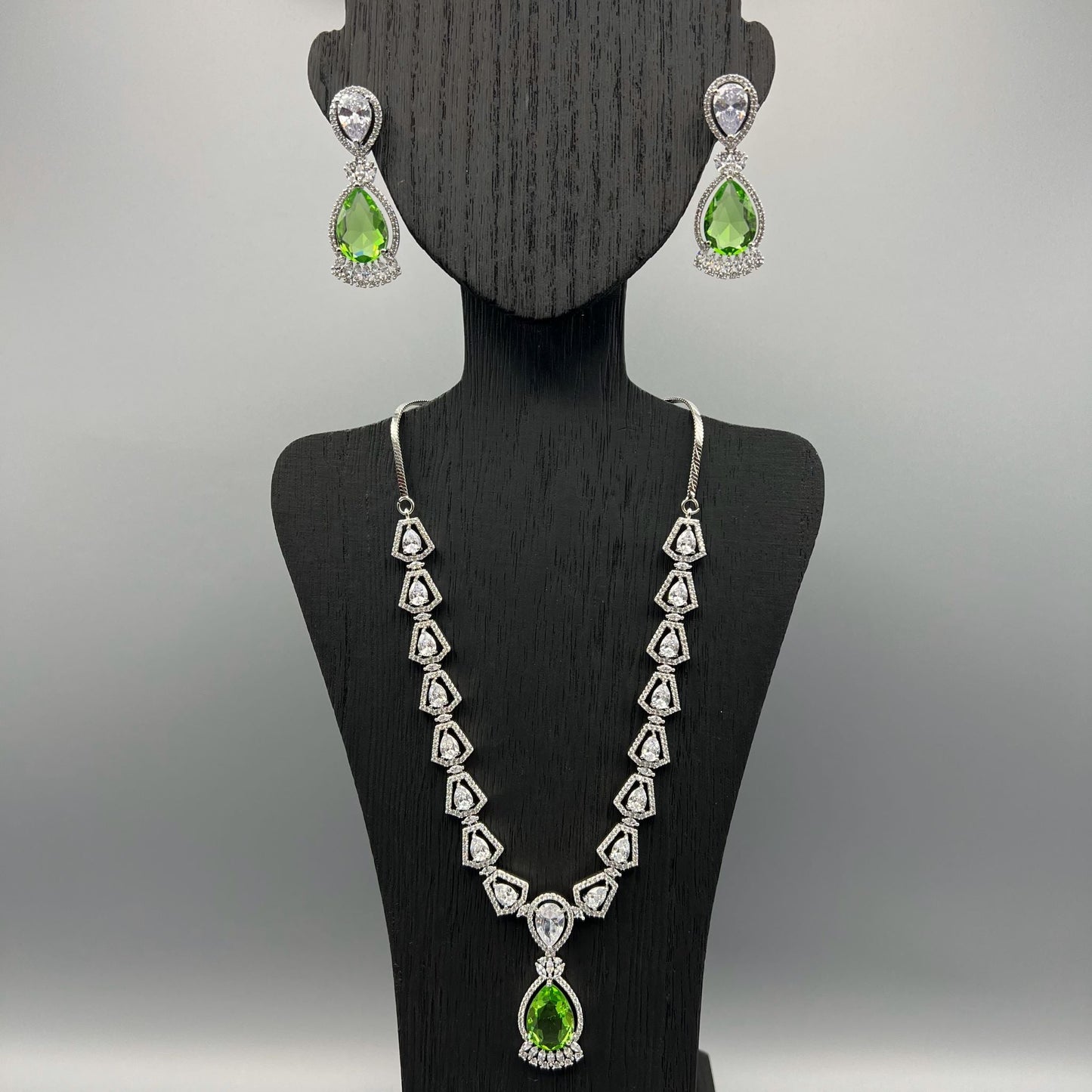 Fashion - Beautiful Designer Light Green AD/CZ Stone Necklace Set