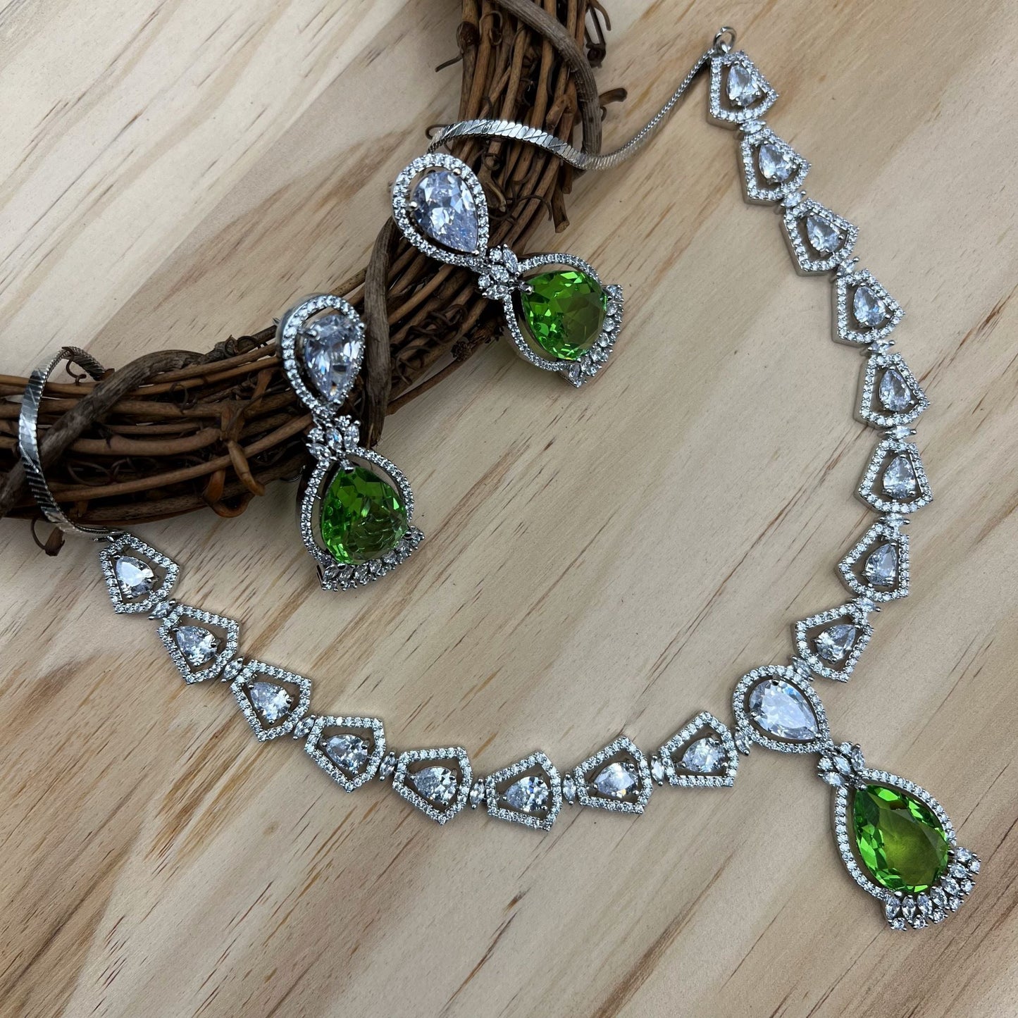 Fashion - Beautiful Designer Light Green AD/CZ Stone Necklace Set