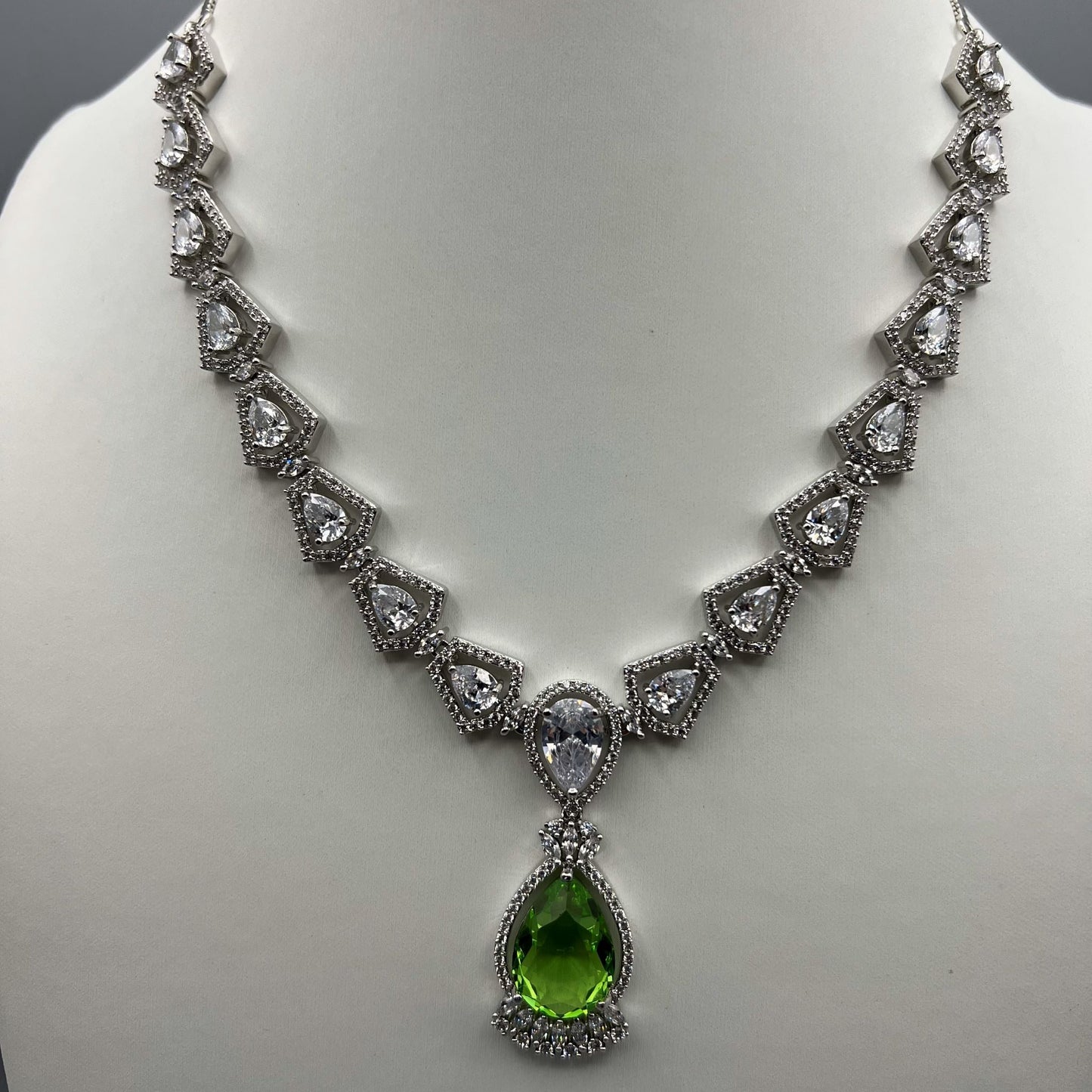 Fashion - Beautiful Designer Light Green AD/CZ Stone Necklace Set