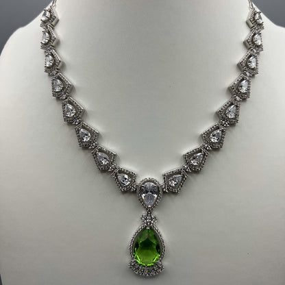 Fashion - Beautiful Designer Light Green AD/CZ Stone Necklace Set