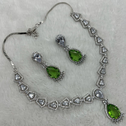 Fashion - Beautiful Designer Light Green AD/CZ Stone Necklace Set