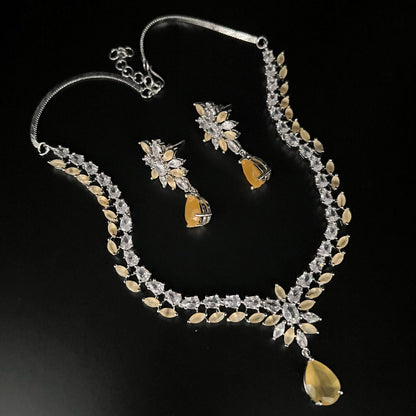 Fashion - Sleek Light Yellow AD/CZ Stone Necklace Set