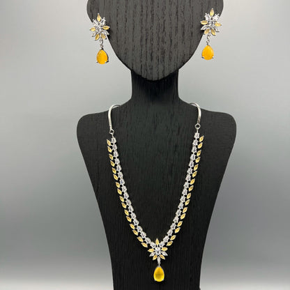 Fashion - Sleek Light Yellow AD/CZ Stone Necklace Set