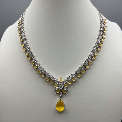 Fashion - Sleek Light Yellow AD/CZ Stone Necklace Set