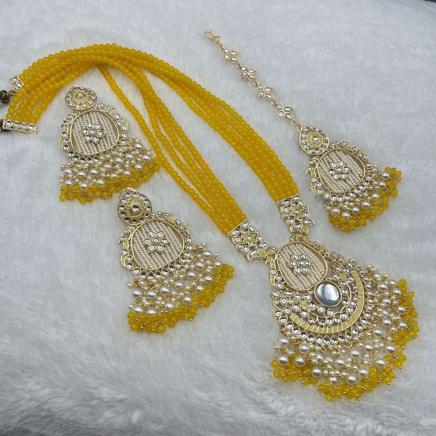 Fashion - Bold Yellow Kundan Jewelry Set