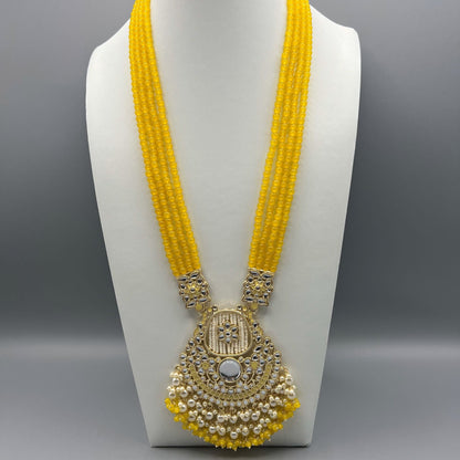 Fashion - Bold Yellow Kundan, Bead Mix Jewelry Set with Long Necklace