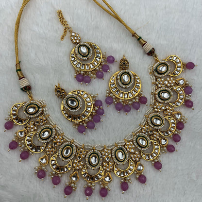 Fashion - Eye Catching Lavender Purple Kundan Jewelry Set