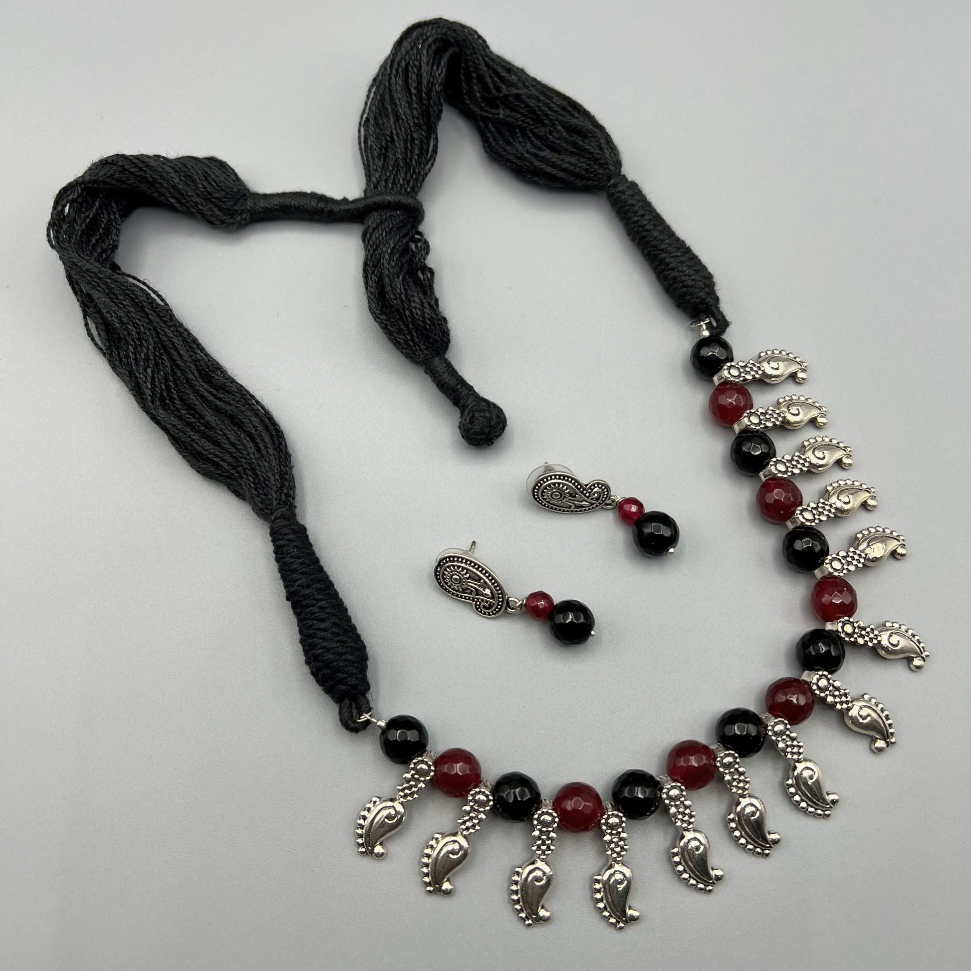 Fashion - Mango Design Black & Red Oxidized Necklace Set