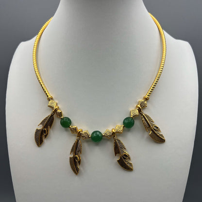 Fashion - Cuff/Hasli With Leaf Charms Green Oxidized Necklace Set