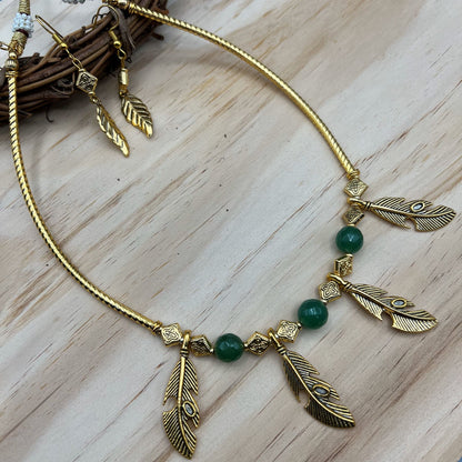 Fashion - Cuff/Hasli With Leaf Charms Green Oxidized Necklace Set