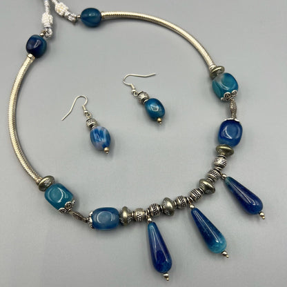 Fashion - Cuff/Hasli Blue Oxidized Necklace Set