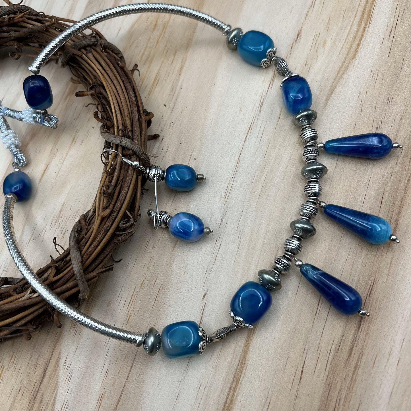 Fashion - Cuff/Hasli Blue Oxidized Necklace Set